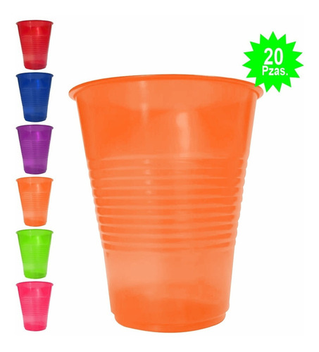 Vaso Neón Desechable Marca Primo 20 Piezas - Pineon1 - Color Naranja neón