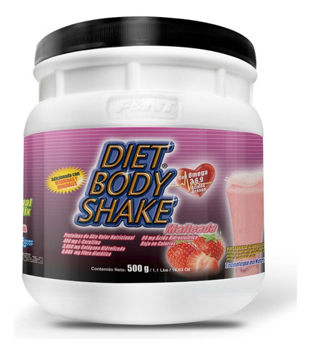 Diet Body Shake 500gr: Malteada Dietética Control De Peso Sabor Fresas Con Crema