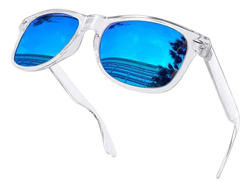 Anteojos De Sol Polarizados Kanastal Talle Unitalla (medianos/m/142mm & 50mm) Diseño Transparente Azul Armazón Transparente Y Lente Azul Deportivo Manejar Conducir De Moda Clásico Retro Elegante