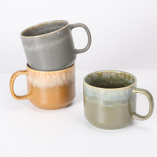 Juego De 3 Tazas De Café De Cerámica Esmaltada