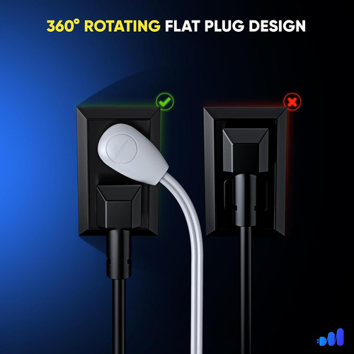 Cable Extensión Enchufe Plano Giratorio 360° Con Interruptor