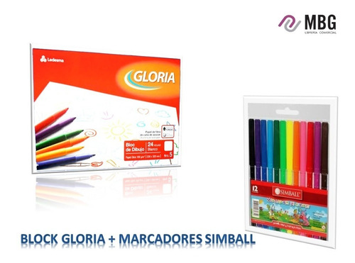 Marcador Escolar Simball Largo X12 + Block Gloria N°5 Blanco