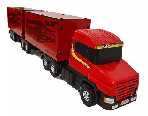 Carreta Bitrem Scania Bau Madeira Brinquedo 7eixo Cocacola