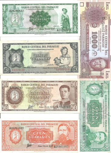 Paraguay: Lote 6 Billetes Sin Circular Y Excelentes.