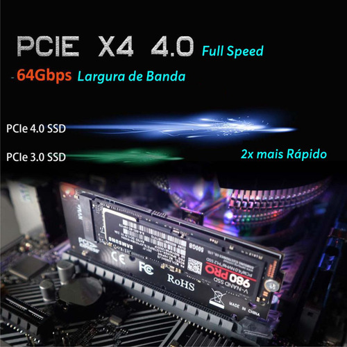 Adaptador Placa PCI-E 4.0 x4 para SSD M.2 NVMe M-Key - Conversor Alta Velocidade 64Gbps Compatível com PCI Express 4.0/3.0, Desktop, Leitura Gráfica, Upgrade de Armazenamento