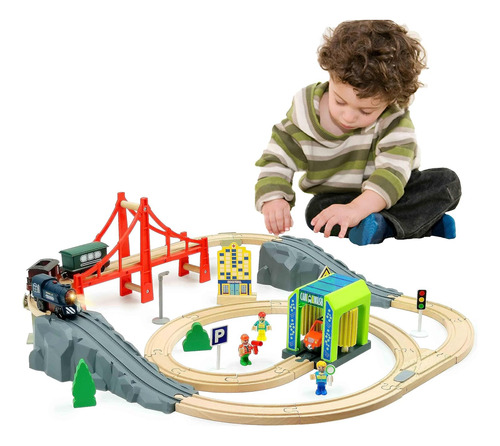 Tren A Pilas Para Pista De Madera, Juego De 3 Juguetes De Tr