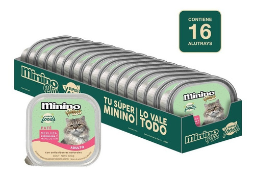 Pack X16 Latas Paté Minino Plus Superfoods Adulto 100g C/u