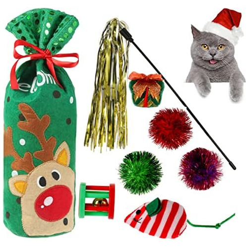 Set De Juguetes Navideños Gatos Bolsa Y Ratones De Hie...