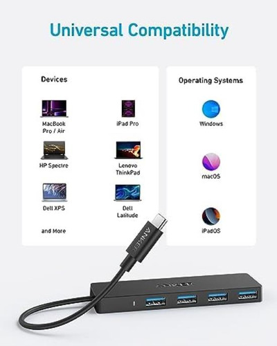 Anker Hub Datos Usb 3.0 4 Puertos, 5gbps Alta Velocidad
