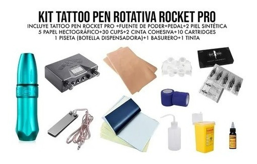 Kit Tattoo Máquina Rocket Pro Pen Rotativa +  Insumos