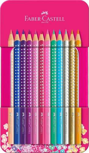 12 Lápices De Colores Sparkle+estuche Metálico Faber Castell