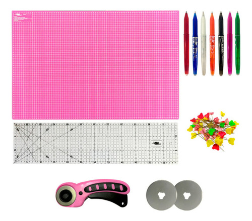 Kit Base De Corte Patchwork 90x60 Regua 15x60 Cortador 45mm Cor Base Para Corte Rosa