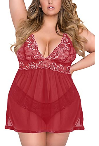 Babydoll De Encaje Sin Espalda Juicyrose Para Tallas Grandes