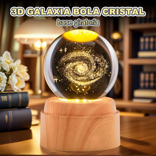 Lampara De Noche Led 3d Galaxia Bola Cristal Base Giratoria Via Láctea