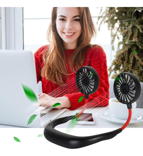 Mini Ventilador De Cuello Portátil De Doble Cabezal - Negro,