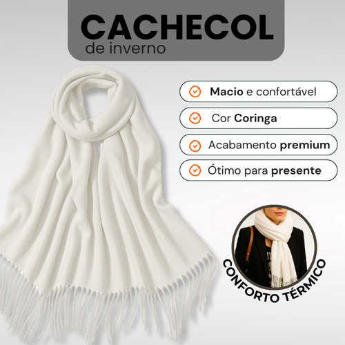Cachecol Elegante Adulto Com Franjas Macio E Confortável
