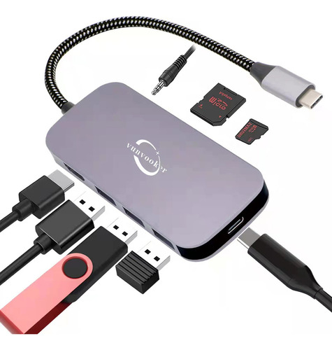 Adaptador Multipuerto Usb C Hub, Vunvooker 8 En 1 Con Conect