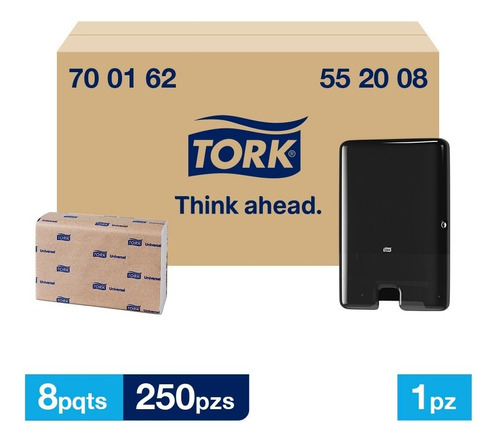 Tork Dispensador + T. Interdoblada Univ Hs 8 Paq / 250 Pzs 