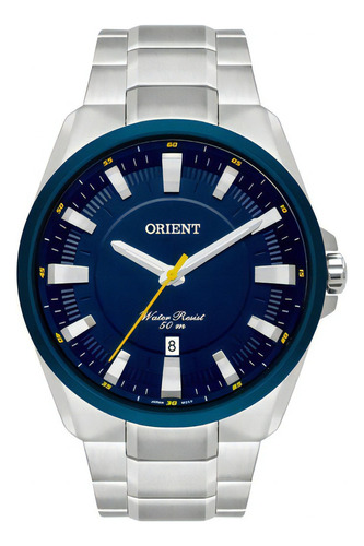 Relógio Orient Masculino Mbss1356 D1sx Azul Aço Analogico Cor da correia Prata