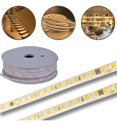 Fita Led 10w/m 127v 50 Metros Ip65 3000k Luminatti Lm2439 Luz Branco-quente