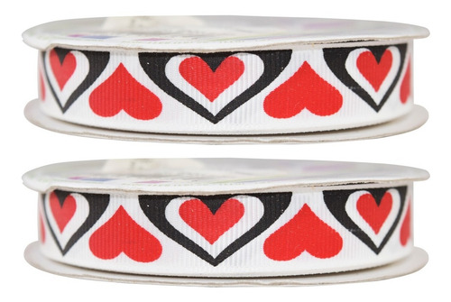 Imagen 1 de 3 de Listón Estampado De Corazones, 2 Piezas,san Valentín,bdc3