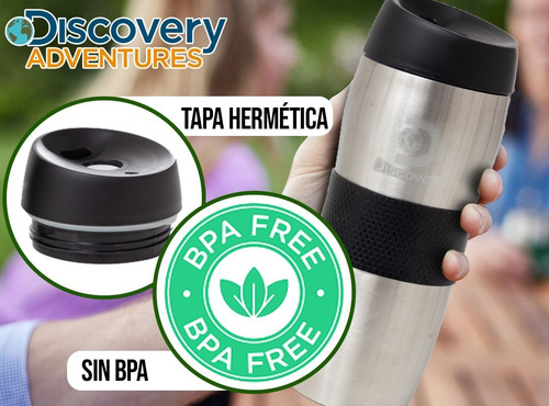 Imagen 6 de 10 de Vaso Termico Cafe Acero Inoxidable Protector Goma Discovery