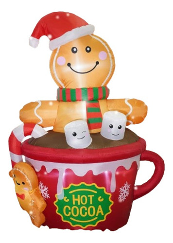 Inflable Led Navideño Galleta De Gengibre Taza De Chocolate