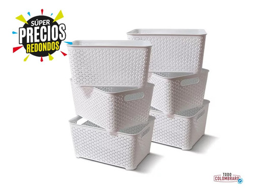 Canasto/cesto Organizador Plastico Ratán Chico X6 Colombraro