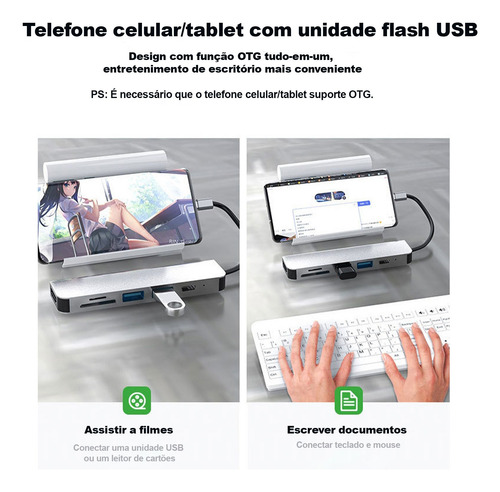 Adaptador Usb 3.0 Hub Tipo C 6 Em 1 Hdmi 4k Micro Sd Tf