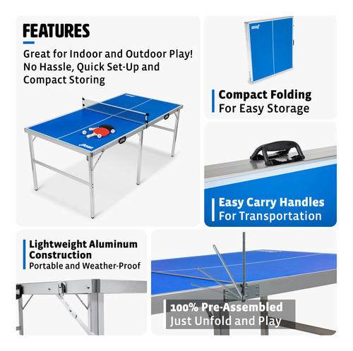 Mesa De Tenis De Mesa Portátil 1.83 X 0.91 Metros Con Red Y Azul