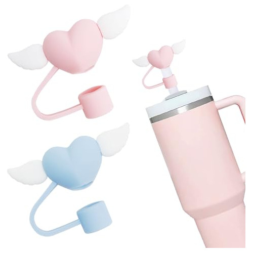 Gaishion 2 Pcs Love Wings Straw Covers Cap Toppers Dqbgr