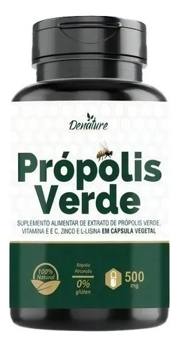 Suplemento Em Cápsulas Denature Encapsulados Própolis Verde Vitaminas Sabor Natural Em Pote De 200g 100 Un
