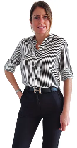 Camisa De Dama Para Uniforme Manga Larga, Blanca Pinzada