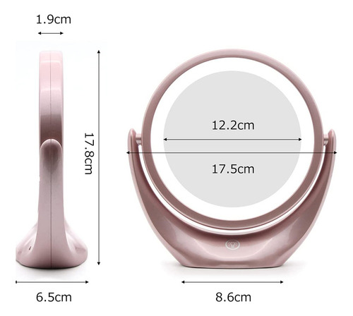 Espejo De Maquillaje Led Rosa, Portátil De Doble Cara
