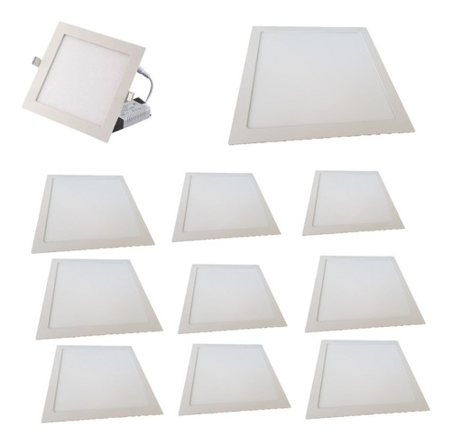 Lampara Led Plafon Empotrar 30 Cm Cuadrado 24w 10 Pzas Alpha Estructura Blanco