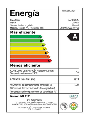 Refrigerador James Jn144 K Laser Tv Color Blanco