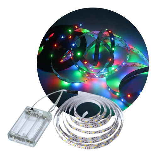 Tira Luces Led 1m Luz Multicolor Adhesiva A Pilas Flexible 