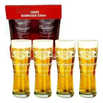 Comprar Pack X 4 Vasos De Cerveza Budweiser 330 Cc En Caja De Regalo