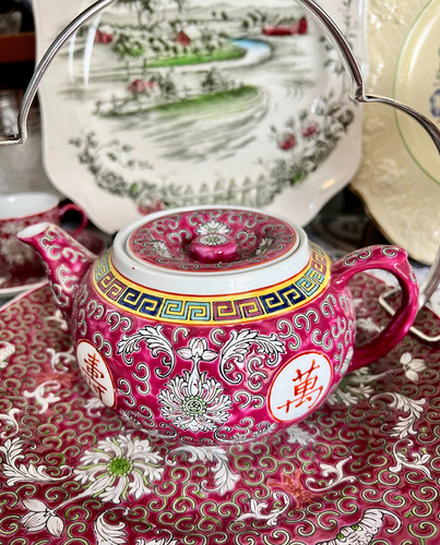 Tetera Vintage Jiangxi Jingdezhen Min Ci Pink Chrysanthemum