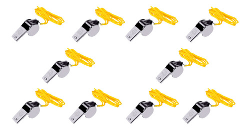 Kit 10 Apitos De Metal Com Cordão Profissional Esporte Cor Prateado