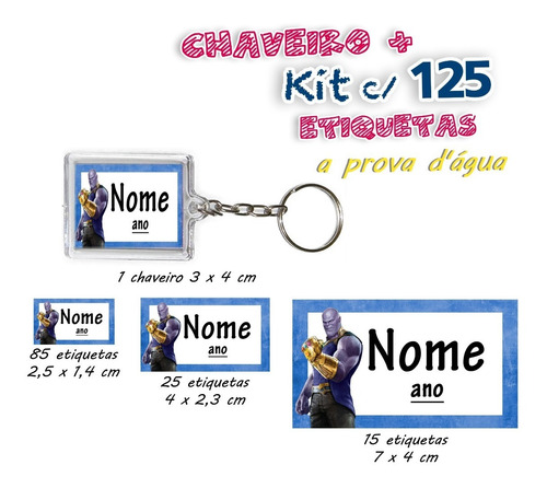 Kit 125 Etiqueta Adesiva Escolar + 01 Chaveiro