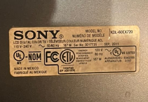 Imagen 6 de 8 de Tv Sony Bravía De 60. Usado
