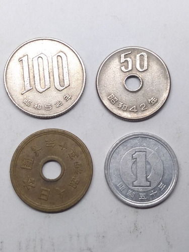 4 Monedas Japónesas De 100 A 1 Yen Años 60, 70 Y 80,s