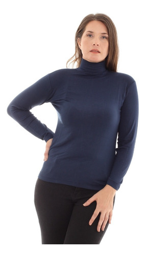 Polera Azul De Modal Básica Lisa Mujer 