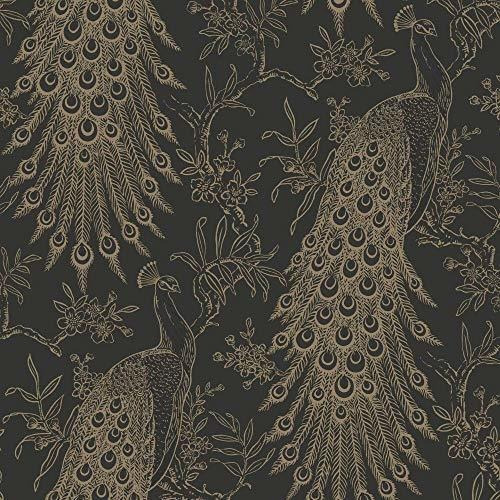 Papel Tapiz - Papel Pintado Pandore Peacock Negro - Dorado R