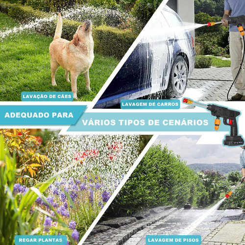 Pistola Da Água Lavadora Portátil Alta Pressão Sem Fio Recarregável Com 2 Baterias, Kit Completo Com Sabão, Mangueira E Bicos Ideal Para Carros, Motos, Jardim E Limpeza Externa