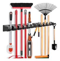 Comprar Imillet Paquete De 2 Soportes Para Fregona Y Escoba, Organizador Montado En La Pared, Estante De Herramientas De Almacenamiento Para Fregona Y Escoba Con 5 Ranuras Para Bolas Y 6 Ganchos (negro)