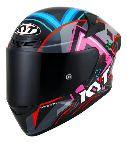 Capacete para moto integral KYT TT-COURSE preto e rosa e laranja brilhante tamanho 61/62
