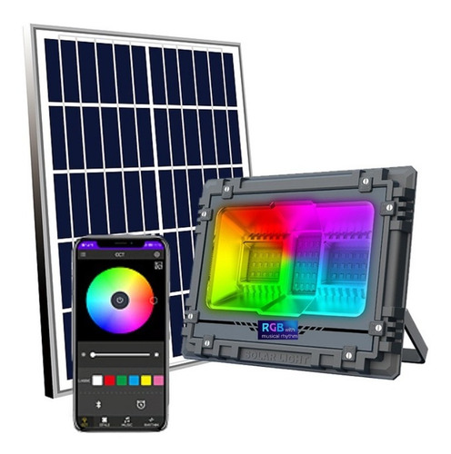 Reflector 100w Solar Rgb  + Panel Fotovoltaico  Bluetooth