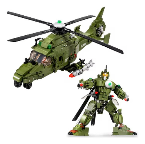 Armable Con Bloques- Helicóptero Se Transforma En Robot 596 Militares